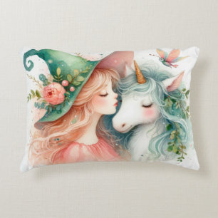 Witch Unicorn Fantasy Art Boho Aesthetic Decor Accent Pillow