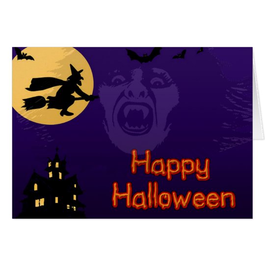 Witch, Vampire and Haunted House Greeting Card