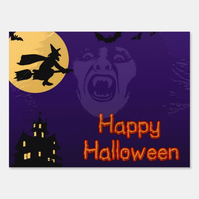 Witch, Vampire and Haunted House Halloween Sign (Front)