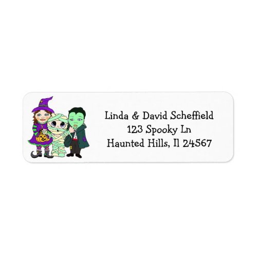 Witch Vampire and Mummy Halloween Label