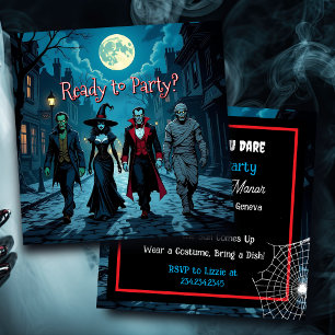 Witch, Vampire, Dracula and Mummy Halloween Party Invitation