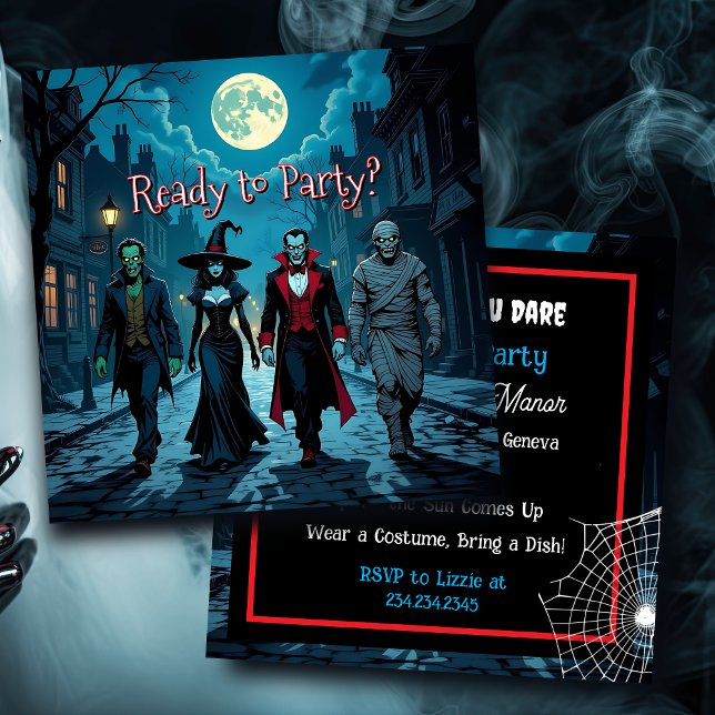 Witch, Vampire, Dracula and Mummy Halloween Party Invitation (Creator Uploaded)
