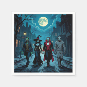 Witch, Vampire, Dracula and Mummy Halloween Party Napkins