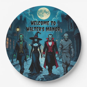 Witch, Vampire, Dracula and Mummy Halloween Party Paper Plates