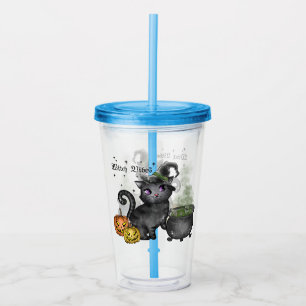 Witch Vibes – Cute Black Cat with Cauldron Acrylic Tumbler