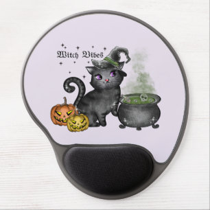 Witch Vibes – Cute Black Cat with Cauldron Gel Mouse Pad