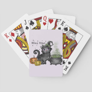 Witch Vibes – Cute Black Cat with Cauldron Poker Cards