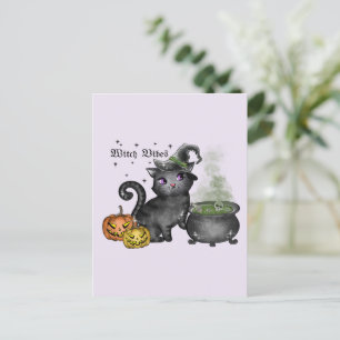Witch Vibes – Cute Black Cat with Cauldron Postcard