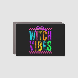 Witch Vibes Halloween Neon Checkered Bow Car Magnet