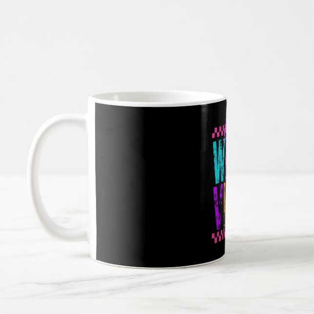 Witch Vibes Halloween Neon Checkered Bow Coffee Mug (Left)
