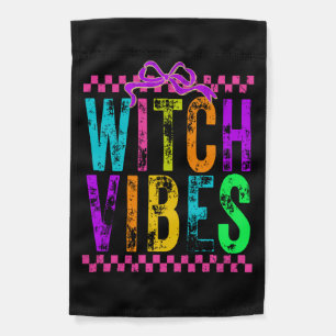 Witch Vibes Halloween Neon Checkered Bow Garden Flag