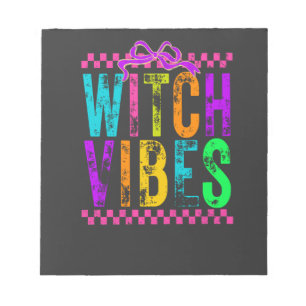 Witch Vibes Halloween Neon Checkered Bow Notepad