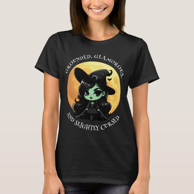Witch Vibes Only Green Glam & Full Moon Graphic T-Shirt (Front)
