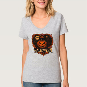 Witch Vibes & Pumpkin Nights Women’s Halloween V-N T-Shirt