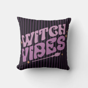 Witch Vibes Purple Vertical Striped Halloween Throw Pillow