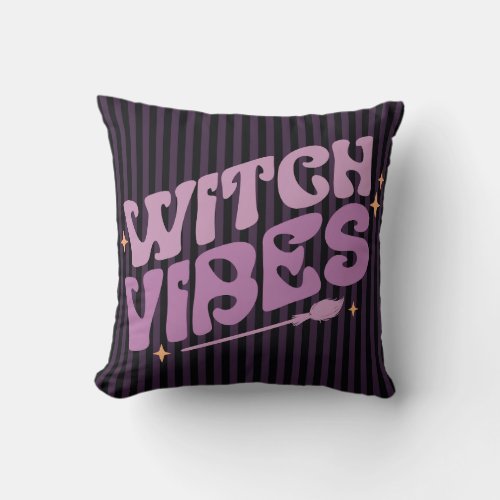 Witch Vibes Purple Vertical Striped Halloween Throw Pillow
