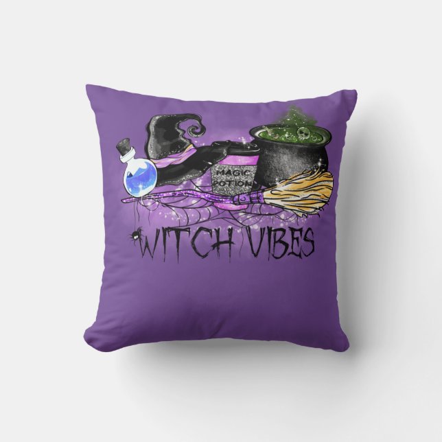 Witch Vibes - Spooky Halloween Coffee Throw Pillow (Front)