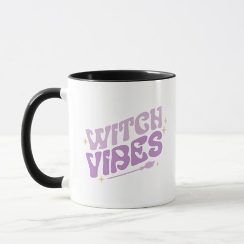 Witch Vibes Stars Witchs Broom Purple Halloween Mug