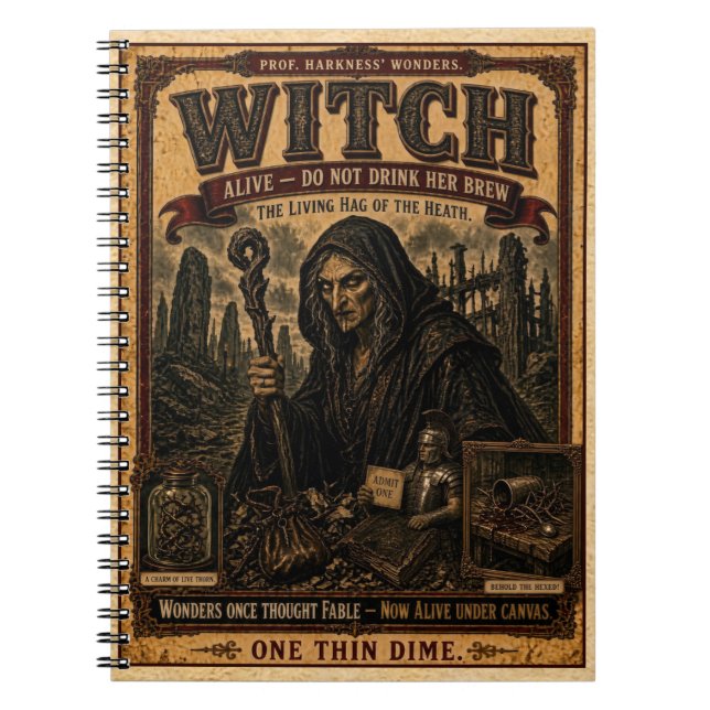 Witch, Vintage Circus Monster Notebook (Front)