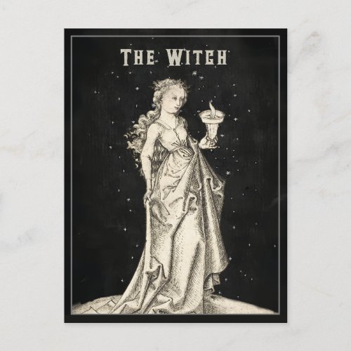 Witch Vintage Etching  Postcard