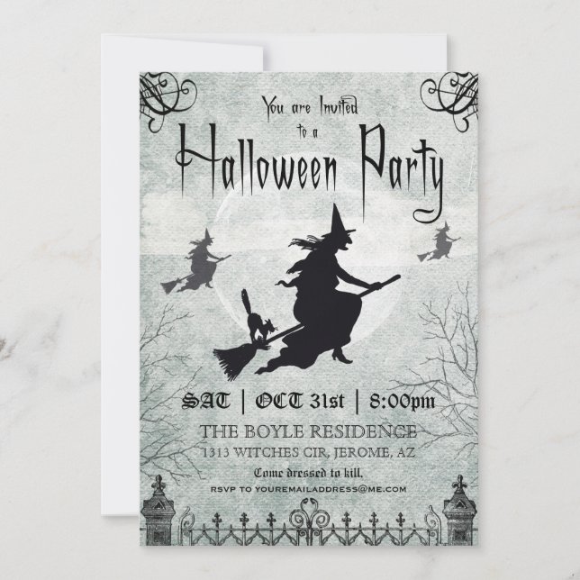 Witch Vintage Halloween Party Invitation (Front)
