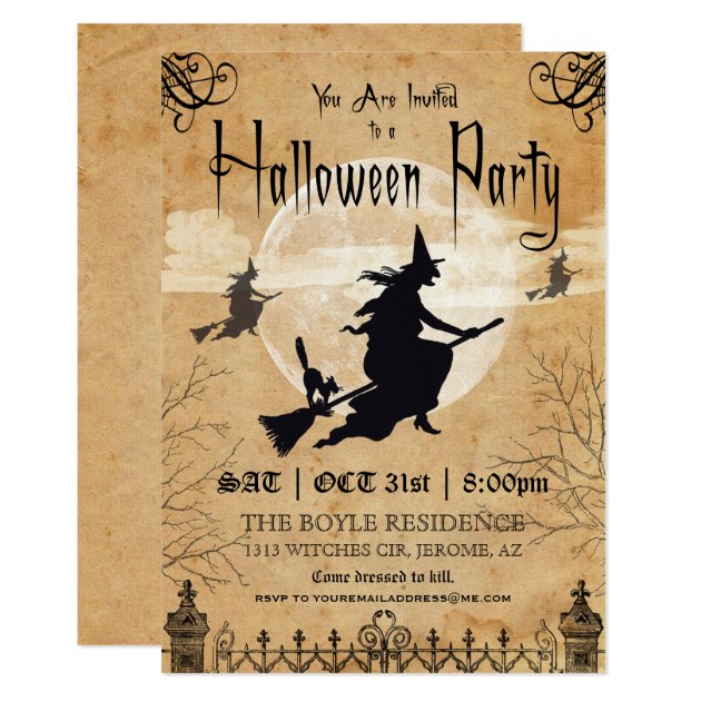 Witch Vintage Halloween Party Invitation