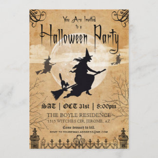 Witch Vintage Halloween Party Invitation