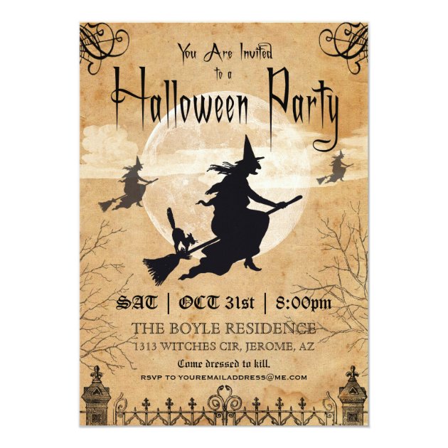 Witch Vintage Halloween Party Invitation