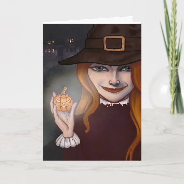 Witch w/Jack O'Lantern 5"x 7" fold over card (Front)
