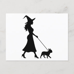 Witch Walking Frenchie Holiday Postcard