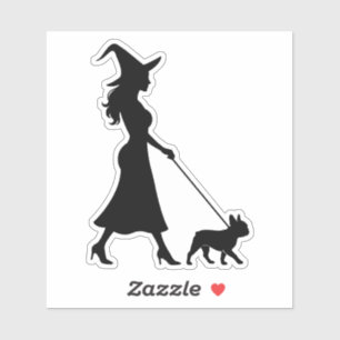 Witch Walking Frenchie Sticker