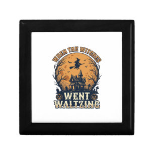 Witch Waltzing Halloween Vintage Engraving Design_ Gift Box