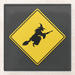 Witch Warning Halloween Glass Coaster