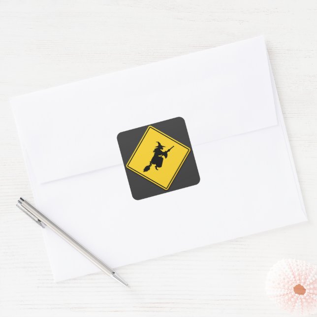 Witch Warning Halloween Square Sticker (Envelope)