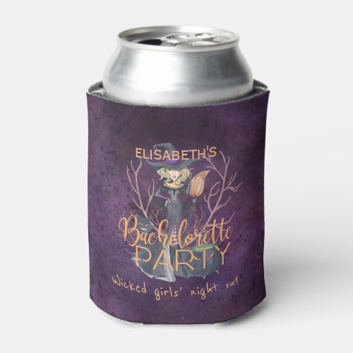 Witch watercolor Halloween bachelorette party Can Cooler
