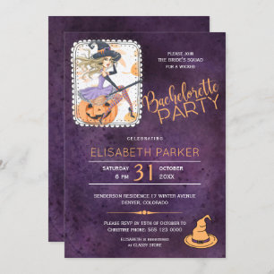 Witch watercolor Halloween bachelorette party Invitation