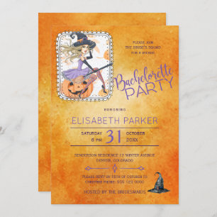 Witch watercolor Halloween bachelorette party Invitation