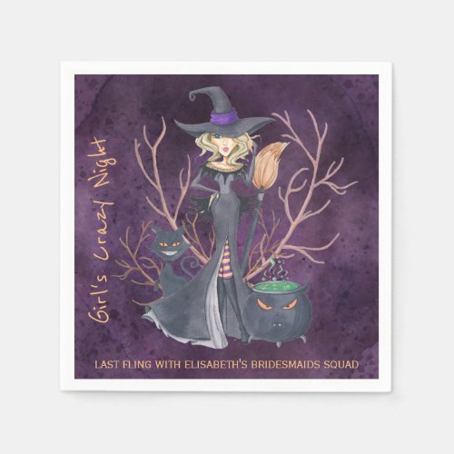 Witch watercolor Halloween bachelorette party Napkins