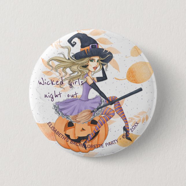 Witch watercolor Halloween bachelorette party Pinback Button (Front)