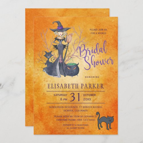 Witch watercolor Halloween bridal shower party Invitation