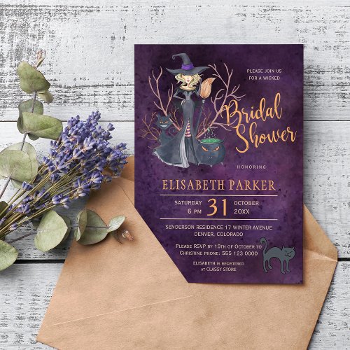 Witch watercolor Halloween bridal shower party Invitation