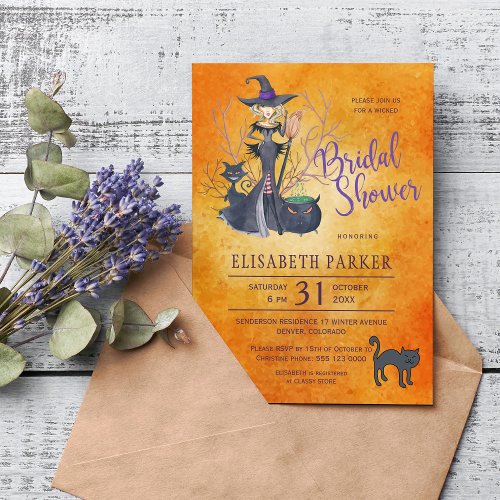 Witch watercolor Halloween bridal shower party Invitation