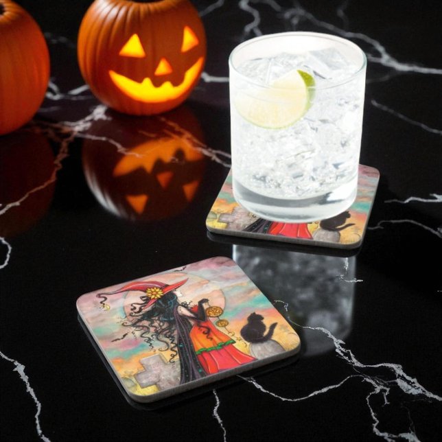 Witch Way Halloween Art by Molly Harrison Beverage Coaster (Creator Uploaded)
