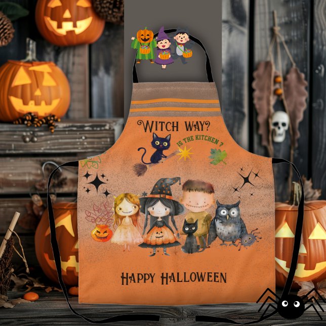 Witch Way Halloween Orange Apron (Witch Way Halloween Orange Apron )