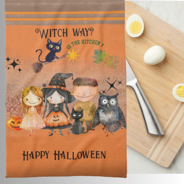 Witch Way Halloween Orange Kitchen Towel (Witch Way Halloween Orange Kitchen Towel)