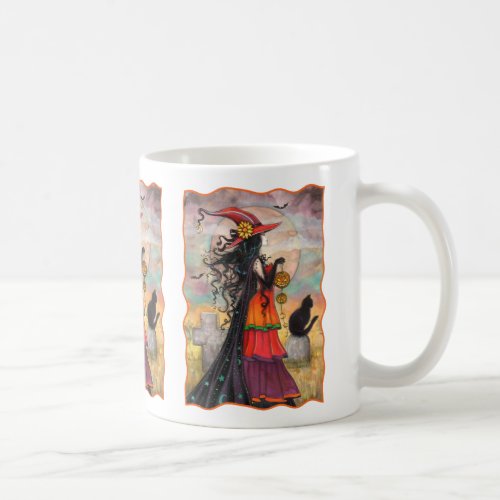 Witch Way Halloween Witch and Cat Fantasy Art Coffee Mug