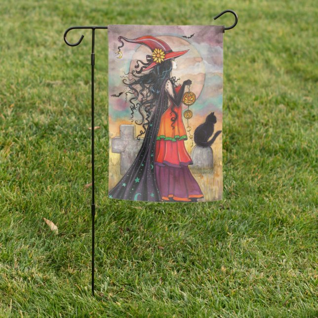 Witch Way Molly Harrison Halloween Artwork Garden Flag (In SItu)