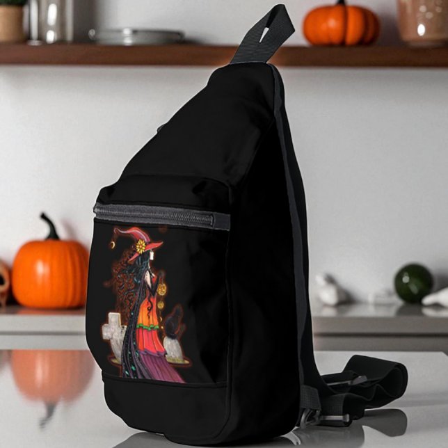 Witch Way Molly Harrison Halloween Witch and Cat Sling Bag (Creator Uploaded)