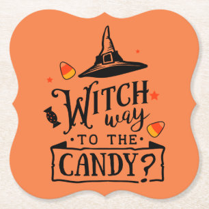 Witch Way To Candy Halloween Paper Coaster