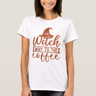 Witch Way To Coffee Orange Glitter T-Shirt